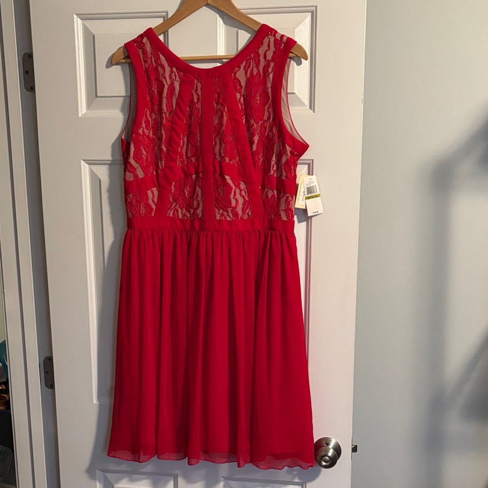 Beige by eci Red Lace Mini Dress